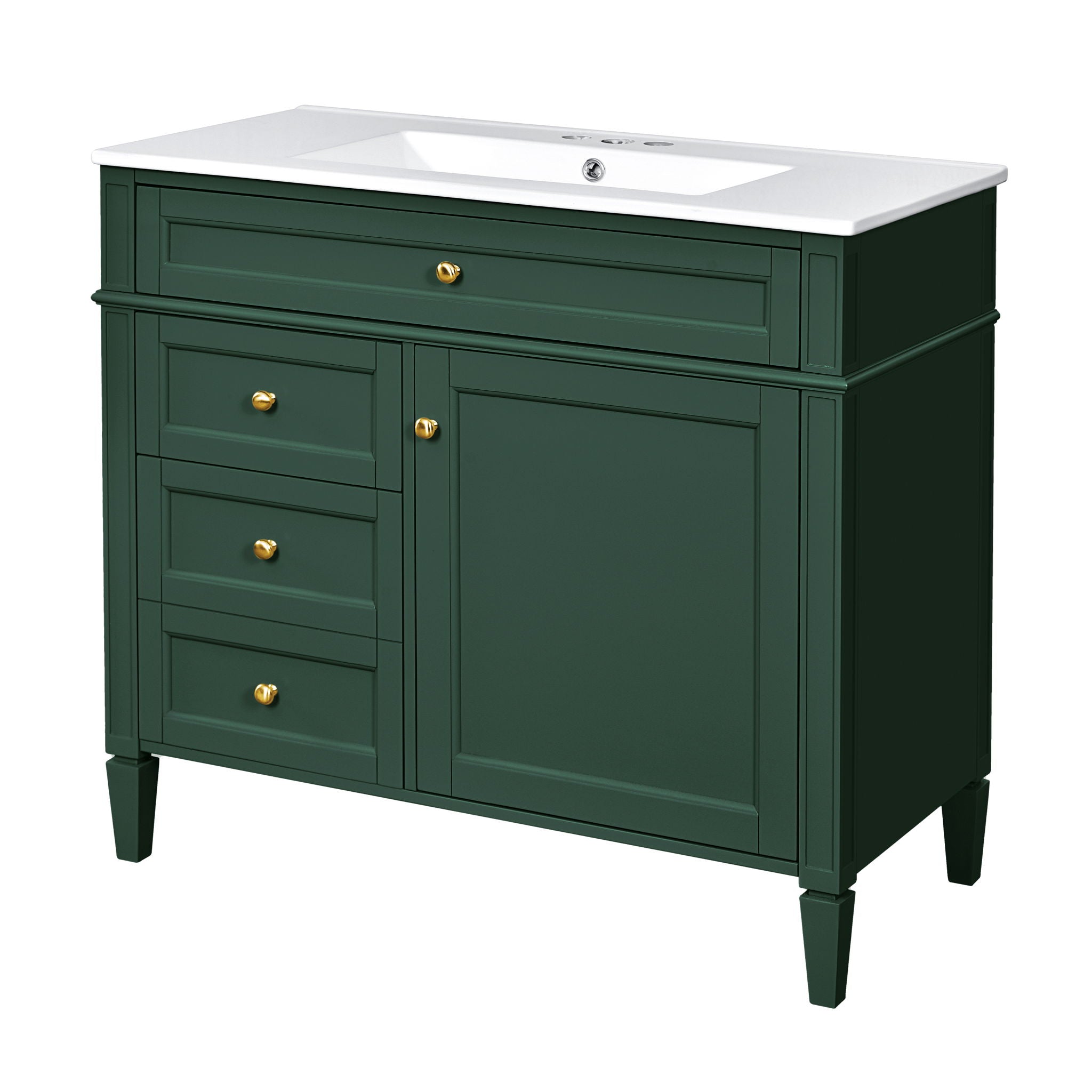 Bathroom Vanity With Mirror Cabinet, Single Sink With 2 Soft Closing Doors And 4 Drawers