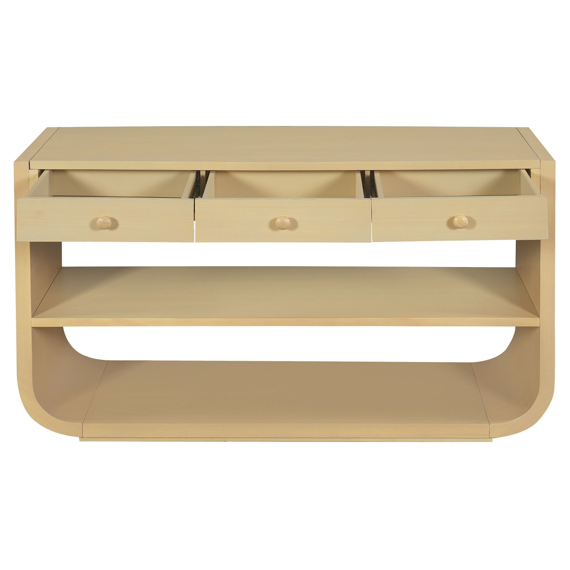Console Table With 3 Soft Close Drawers & 2 Open Shelves - Natural