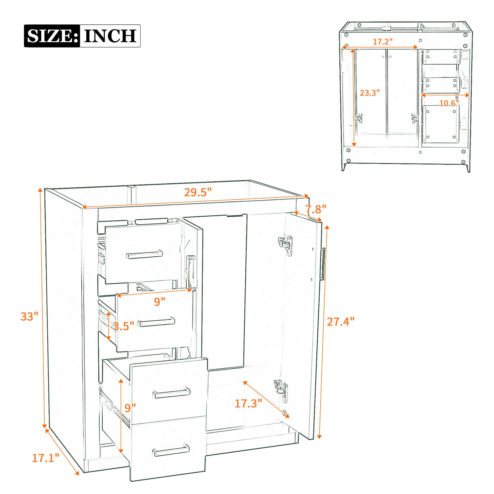 Retro Style Bathroom Vanity With 3 Drawers & Soft-Closing Doors