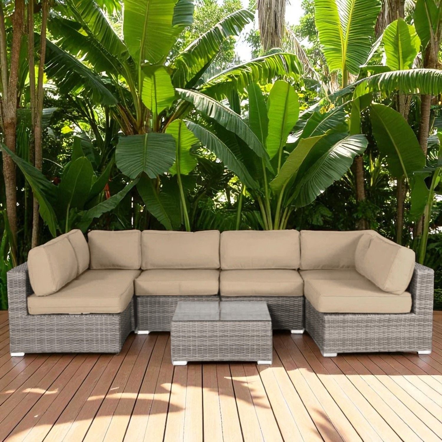 Seating Set With Cushions Handcrafted Wicker Design