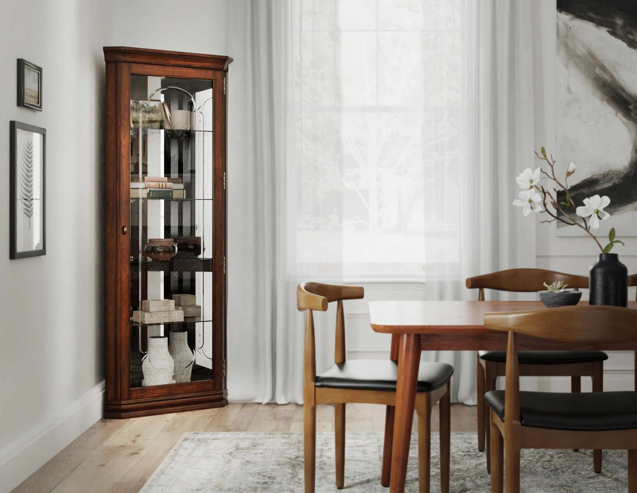 PFC Curios - Mirrored 4 Shelf Corner Curio Cabinet - Victorian Brown