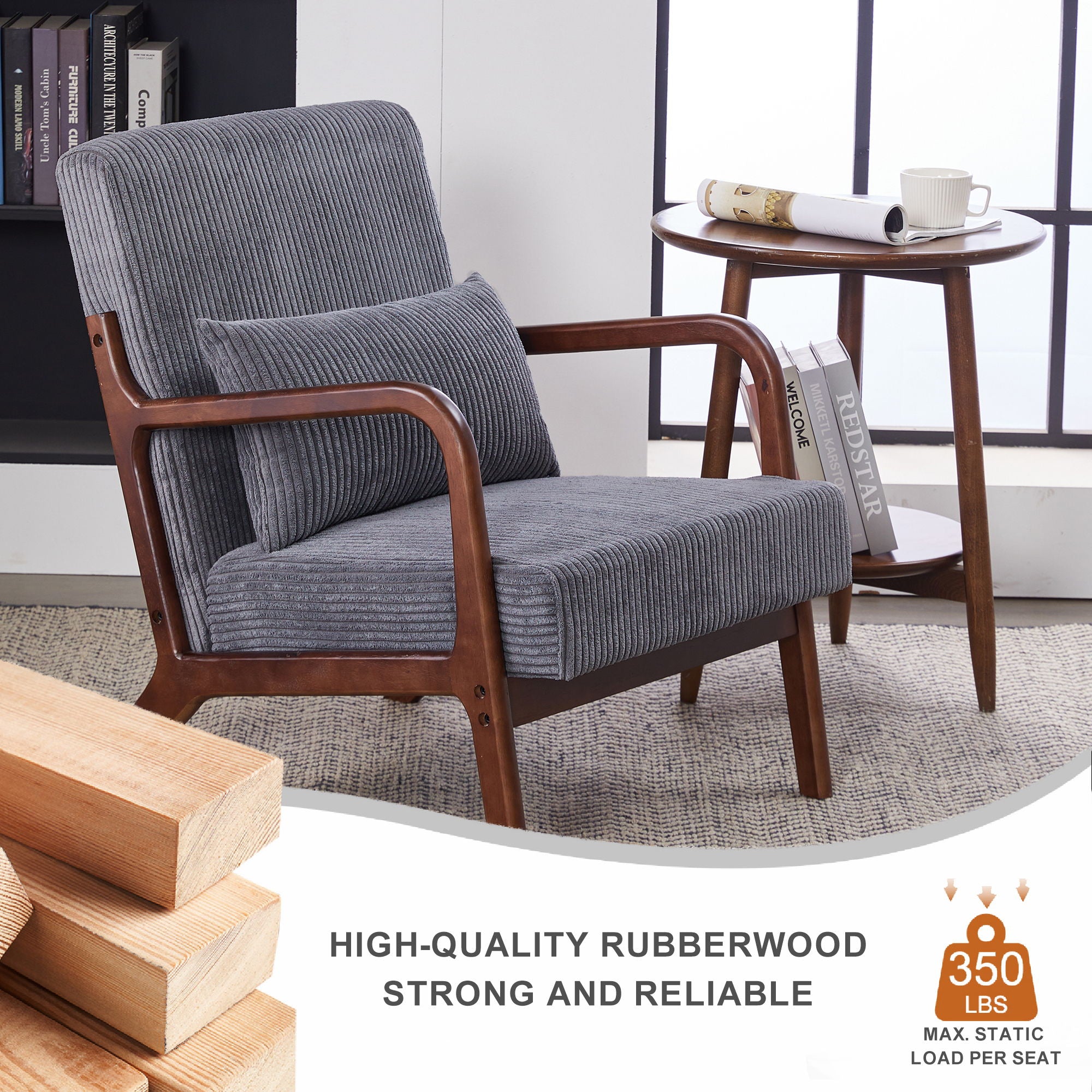 Accent Chair With Pillow And Wood Frame