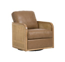 Divani Casa Danson - Modern Tan Leather + Wicker Swivel Accent Chair