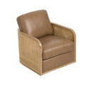 Divani Casa Danson - Modern Tan Leather + Wicker Swivel Accent Chair