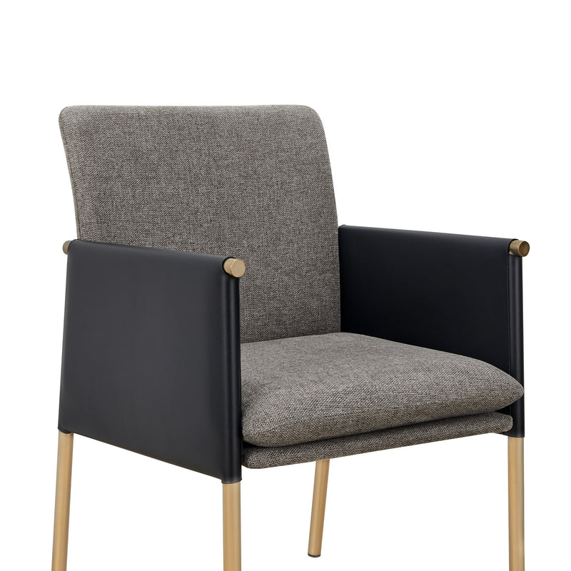 Modrest Engel - Modern Dark Grey Vegan Leather + Grey Fabric + Antique Brass Dining Chair