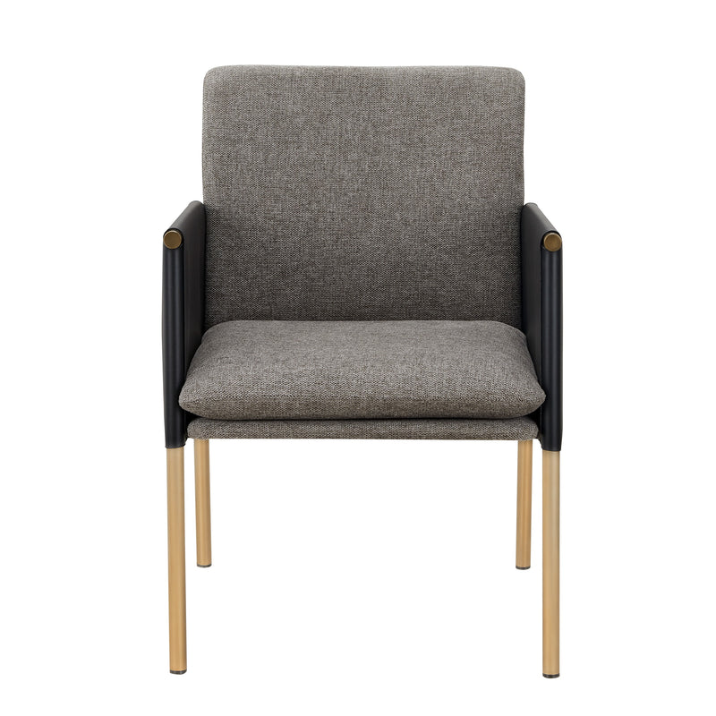 Modrest Engel - Modern Dark Grey Vegan Leather + Grey Fabric + Antique Brass Dining Chair