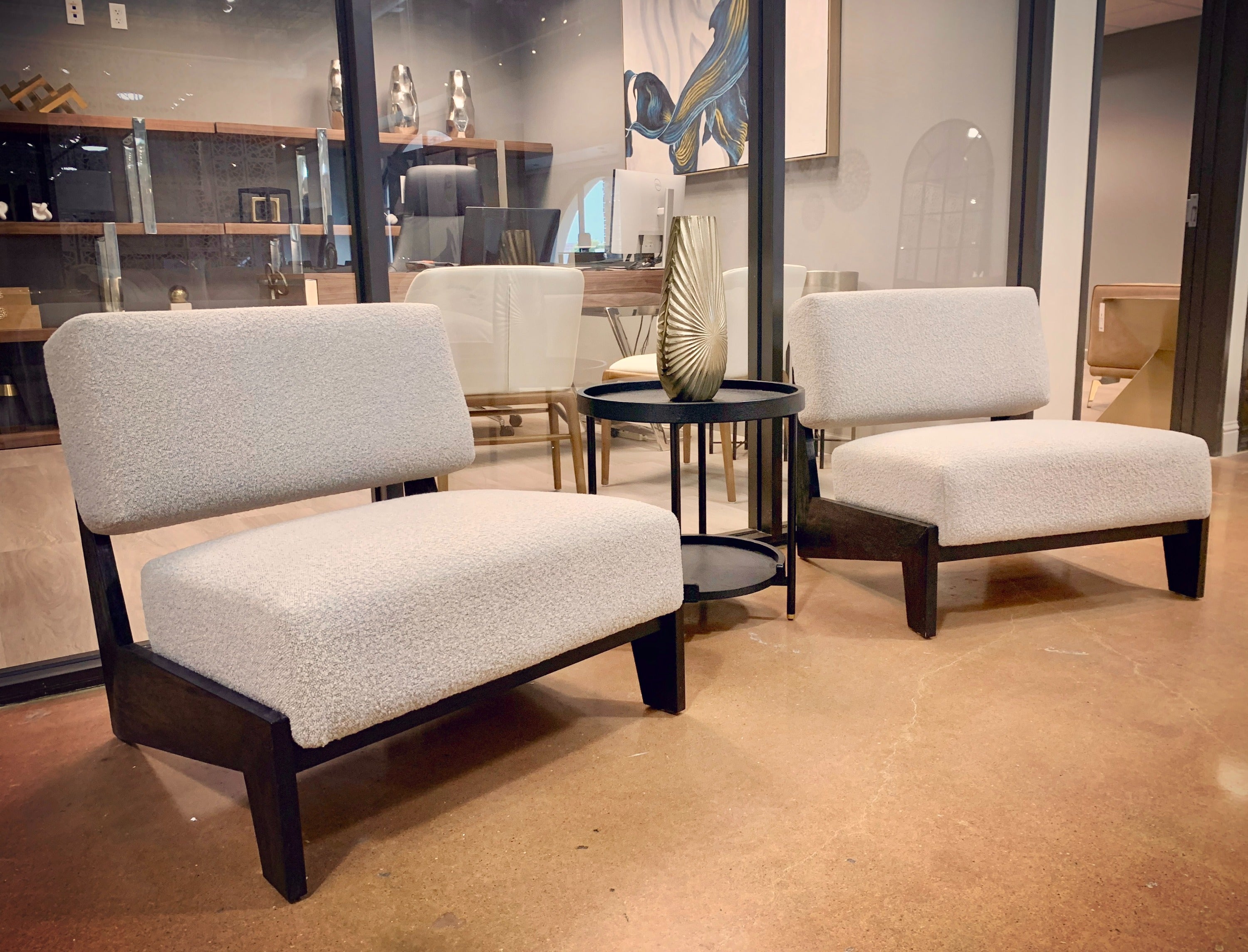 Modrest Tucker - Mid-Century Modern Light Grey Fabric + Black Walnut Accent Chair
