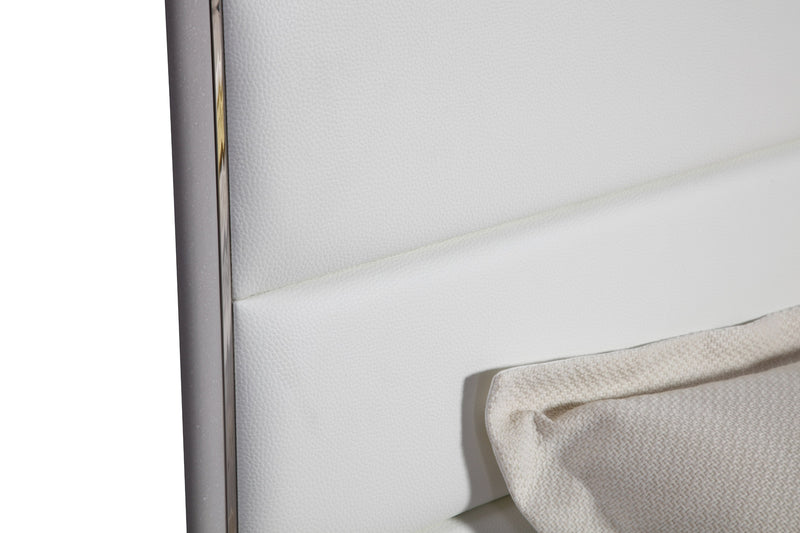 Modrest Cartier - Modern White Vegan Leather + Stainless Steel Bed
