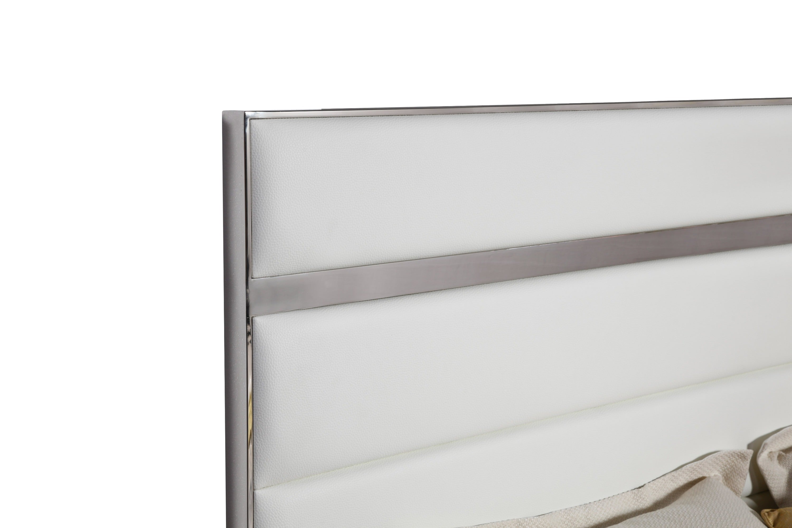 Modrest Cartier - Modern White Vegan Leather + Stainless Steel 4-Piece Bedroom Set