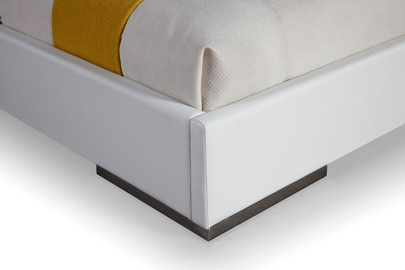 Modrest Cartier - Modern White Vegan Leather + Stainless Steel Bed