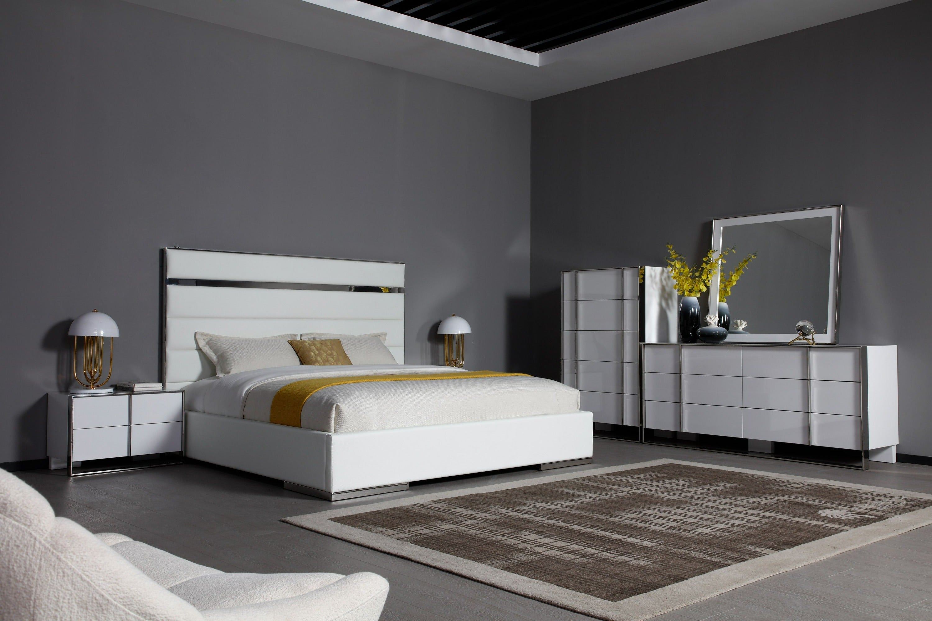 Modrest Cartier - Modern White + Stainless Steel Nightstand