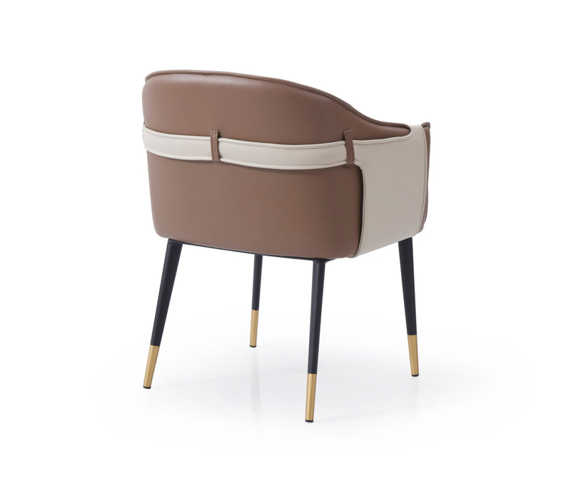 Modrest Calderon - Modern Brown & Beige Vegan Leather Dining Chair