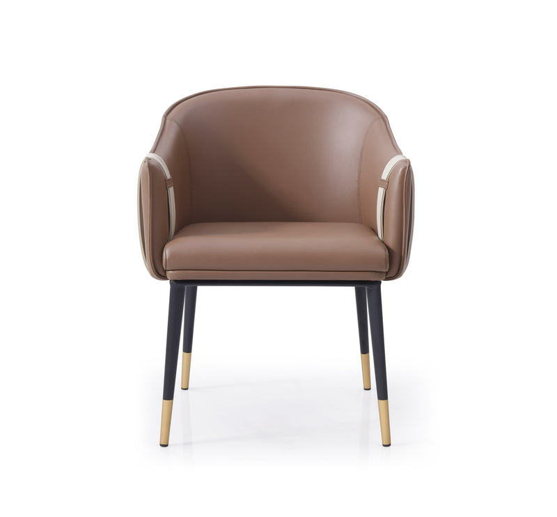 Modrest Calderon - Modern Brown & Beige Vegan Leather Dining Chair