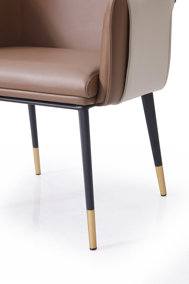 Modrest Calderon - Modern Brown & Beige Vegan Leather Dining Chair