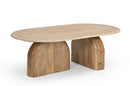 Modrest Kellison - Modern Travertine Marble + Wood Oval Coffee Table