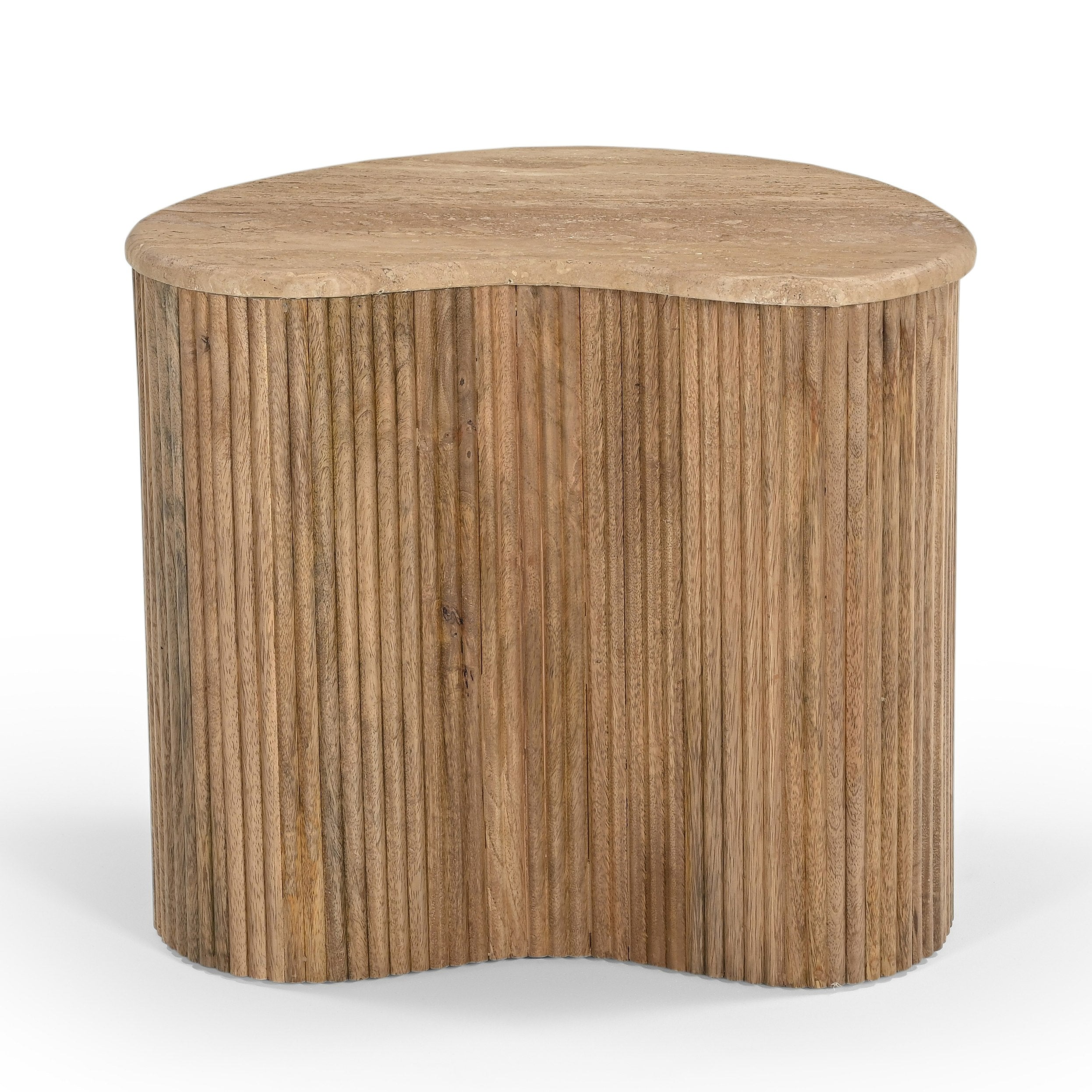 Modern Matador - Modern Travertine Marble + Wood Freeform Coffee Table Set
