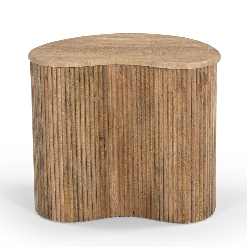Modern Matador - Modern Travertine Marble + Wood Freeform Coffee Table Set