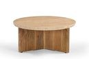 Modrest Pawnee - Modern Travertine Marble + Wood Round Coffee Table