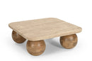 Modrest Seadrift - Modern Travertine Marble + Wood Square Coffee Table