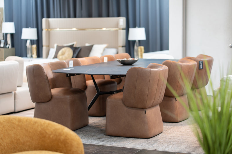 Modrest Standing - Modern Brown Vegan Leather Dining Chair w/ Castor Wheels