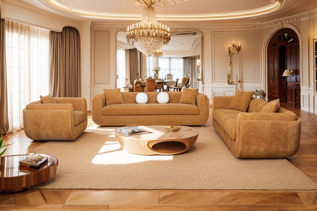 Divani Casa Tiene - Modern Orange Fabric 4-Seat Sofa