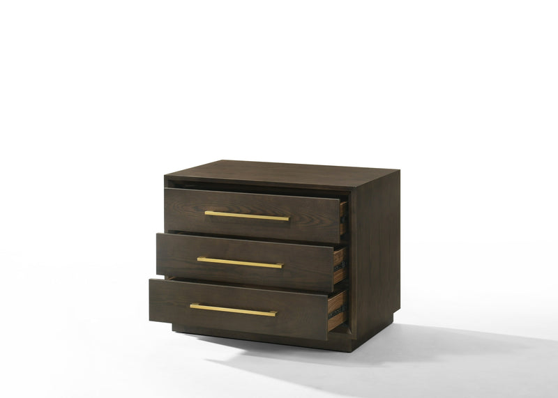 Modrest Manhattan - Contemporary Brown Oak and Gold Nightstand