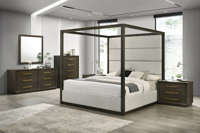 Modrest Manhattan - Contemporary Brown Oak and Gold Nightstand