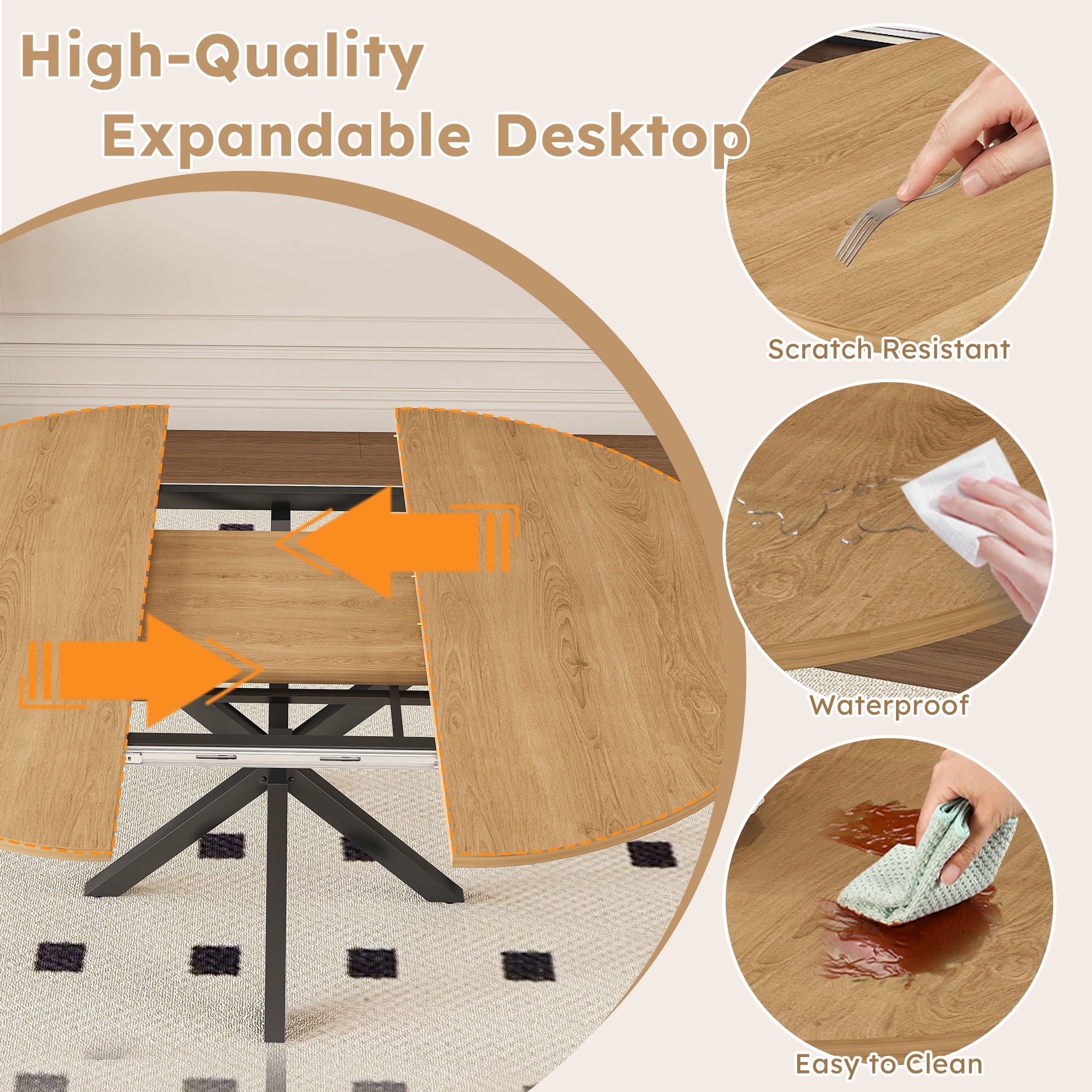 Modern Extendable Round Dining Table Set, Table With Chairs