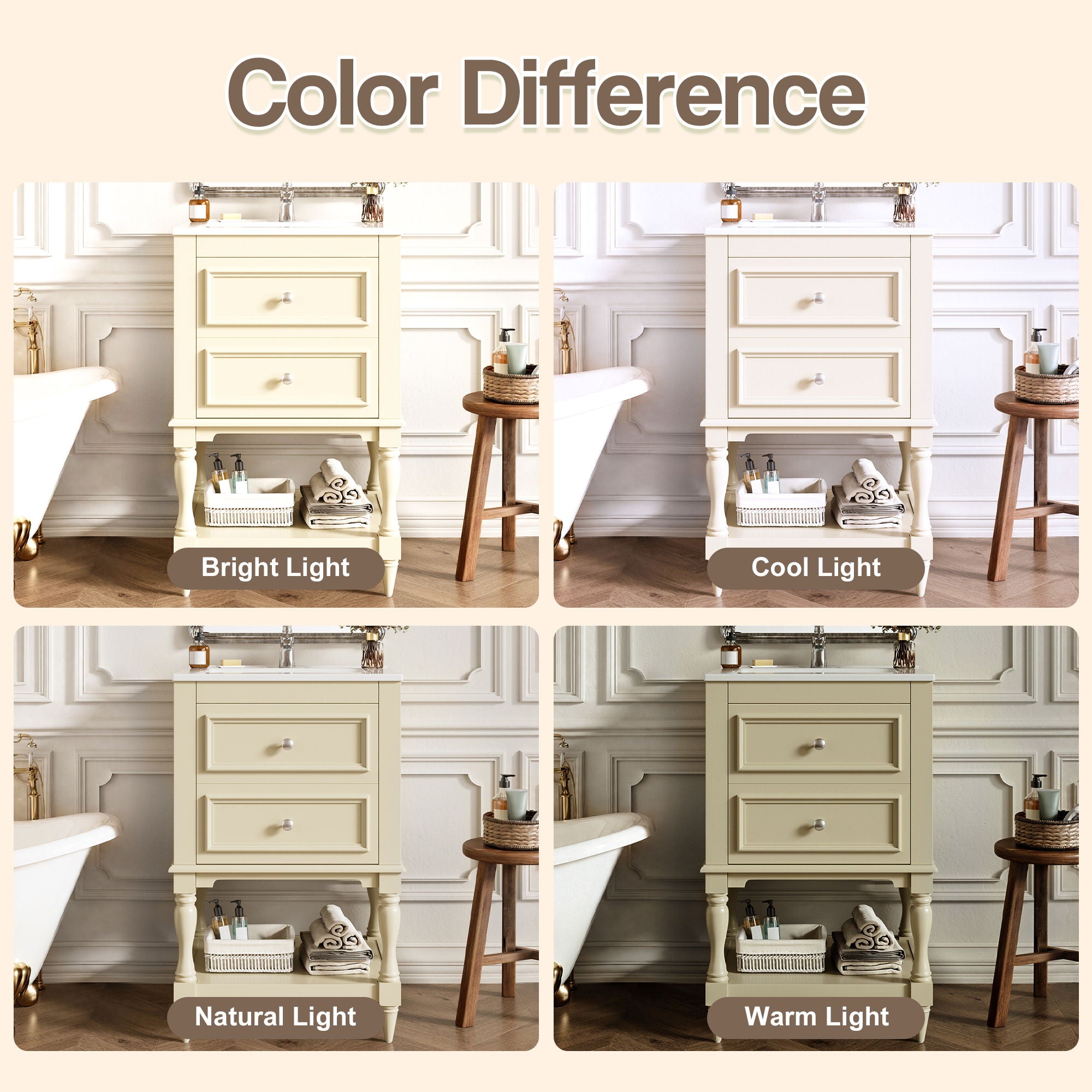 Retro Design Bathroom Vanity With Sink, 2 Drawer Storage Cabinet