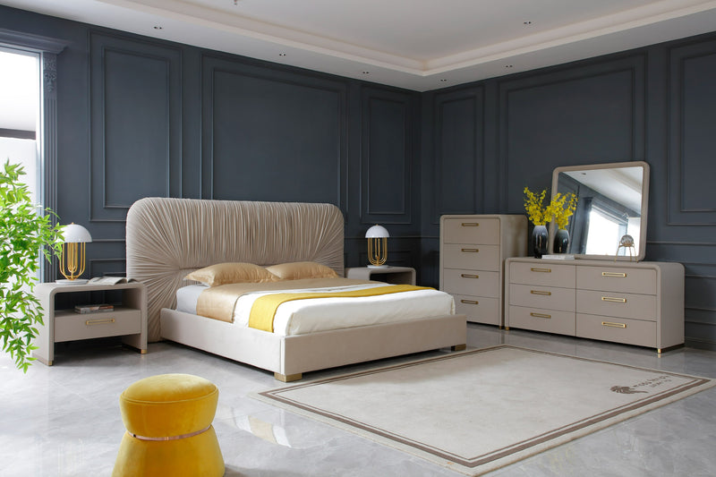 Modrest Florence - Modern Beige Velvet + Gold Bed