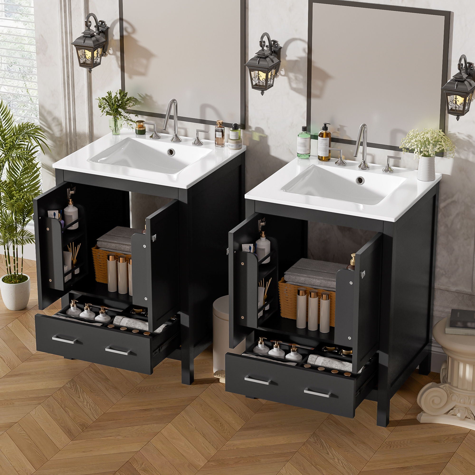 Bathroom Vanity With Integrated Undermount Ceramic Sink, 2 Doors And 1 Drawer, Soft Close Hinges