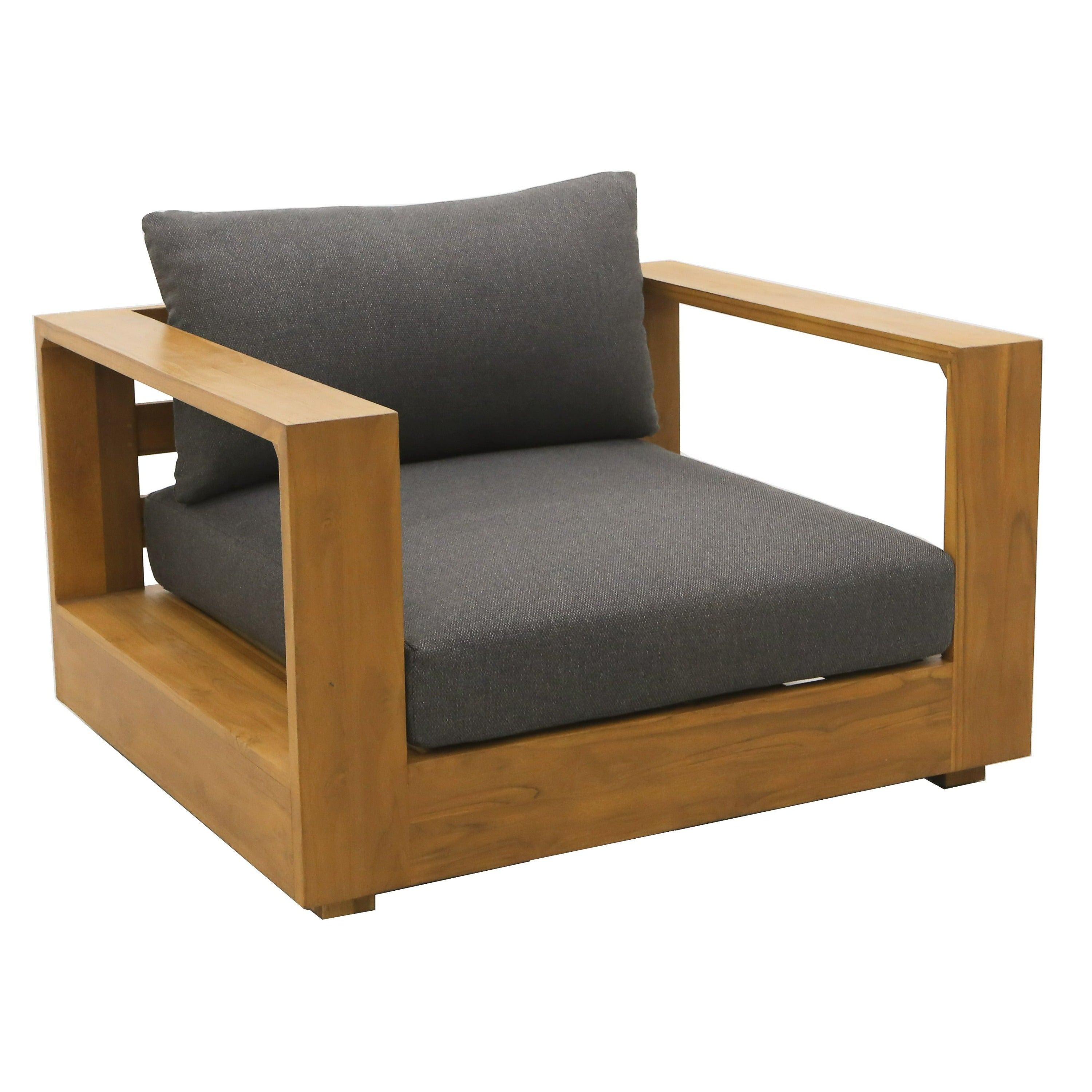 Renava Santorini - Outdoor Grey Olefin Fabric + Natural Teak Lounge Chair