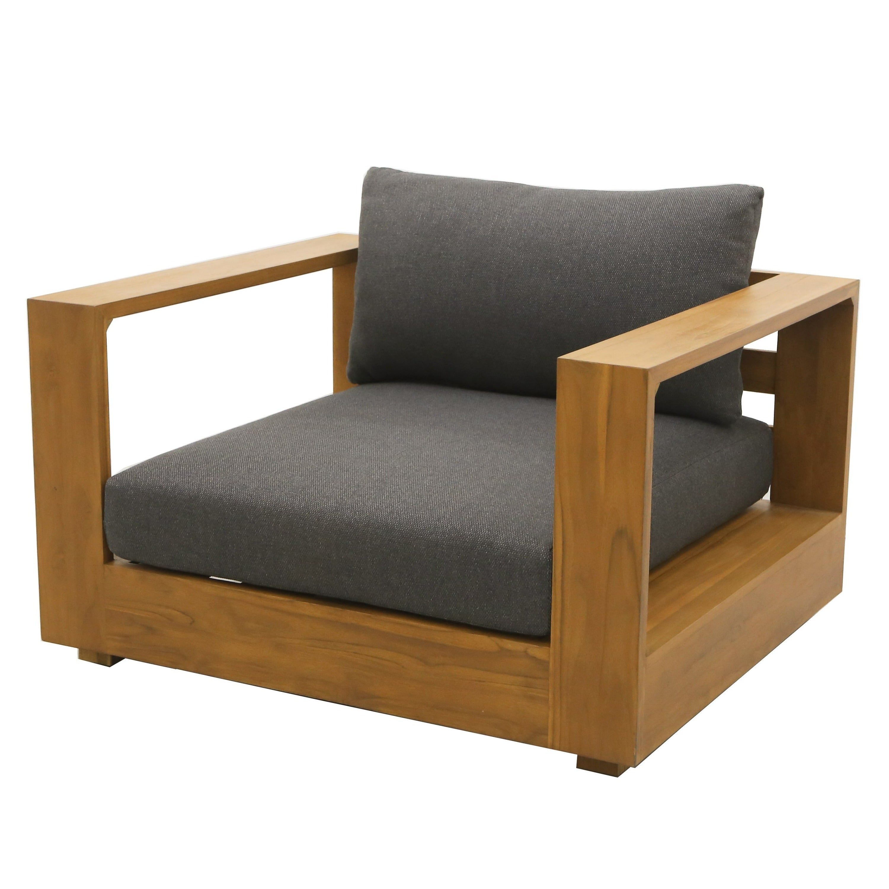 Renava Santorini - Outdoor Grey Olefin Fabric + Natural Teak Lounge Chair