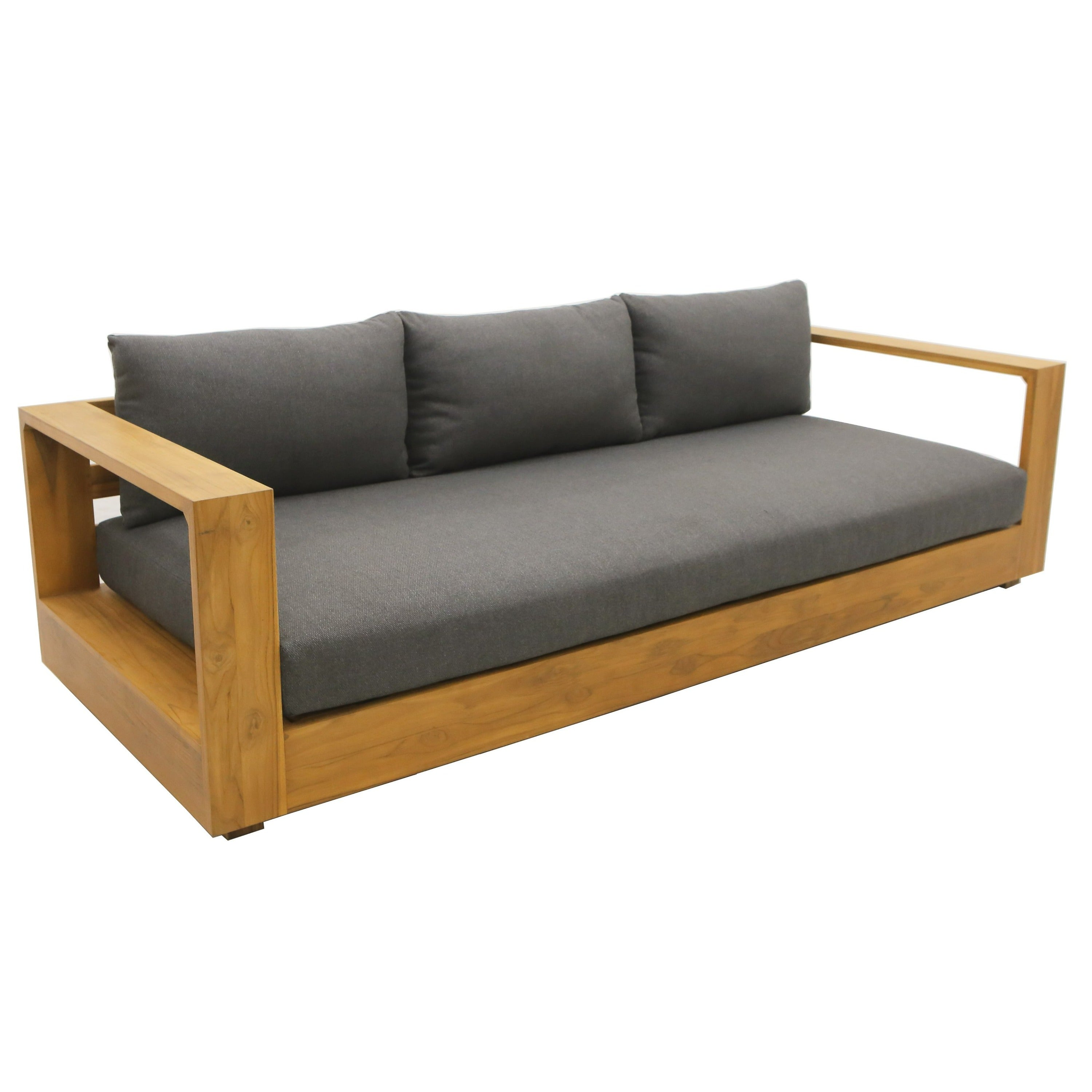 Renava Santorini - Outdoor Grey Olefin Fabric + Natural Teak Sofa