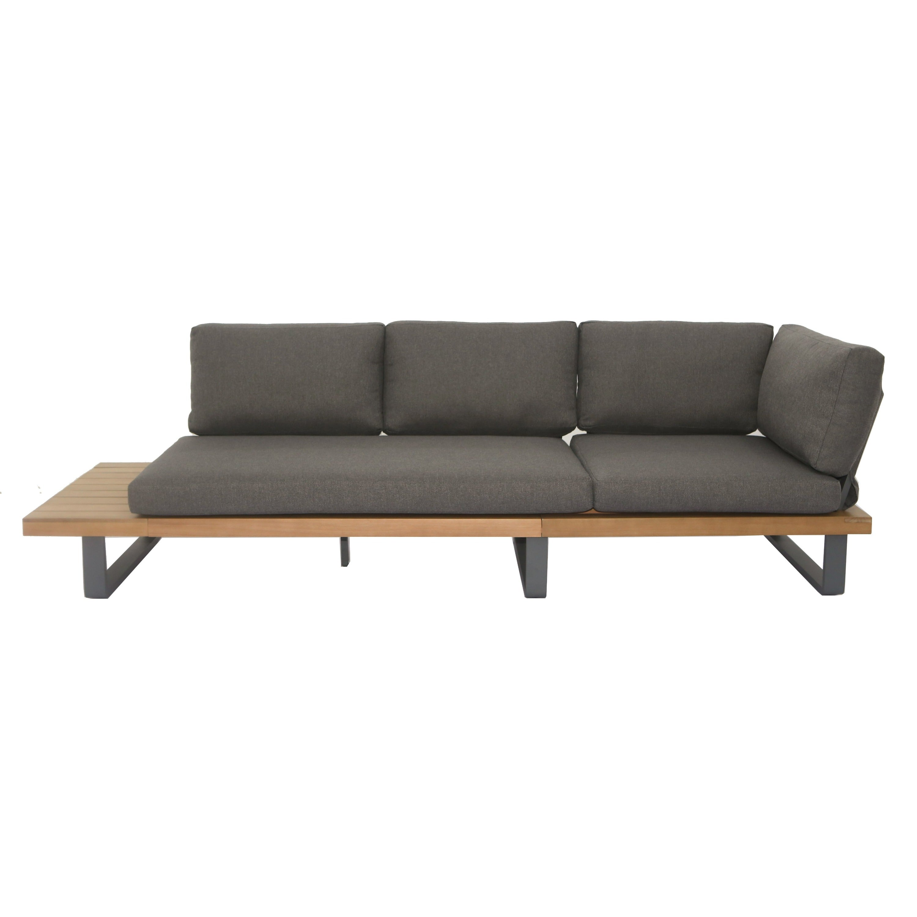 Renava Skaros - Outdoor Grey Olefin Fabric + Eucalyptus Sectional Sofa + Coffee Table Set