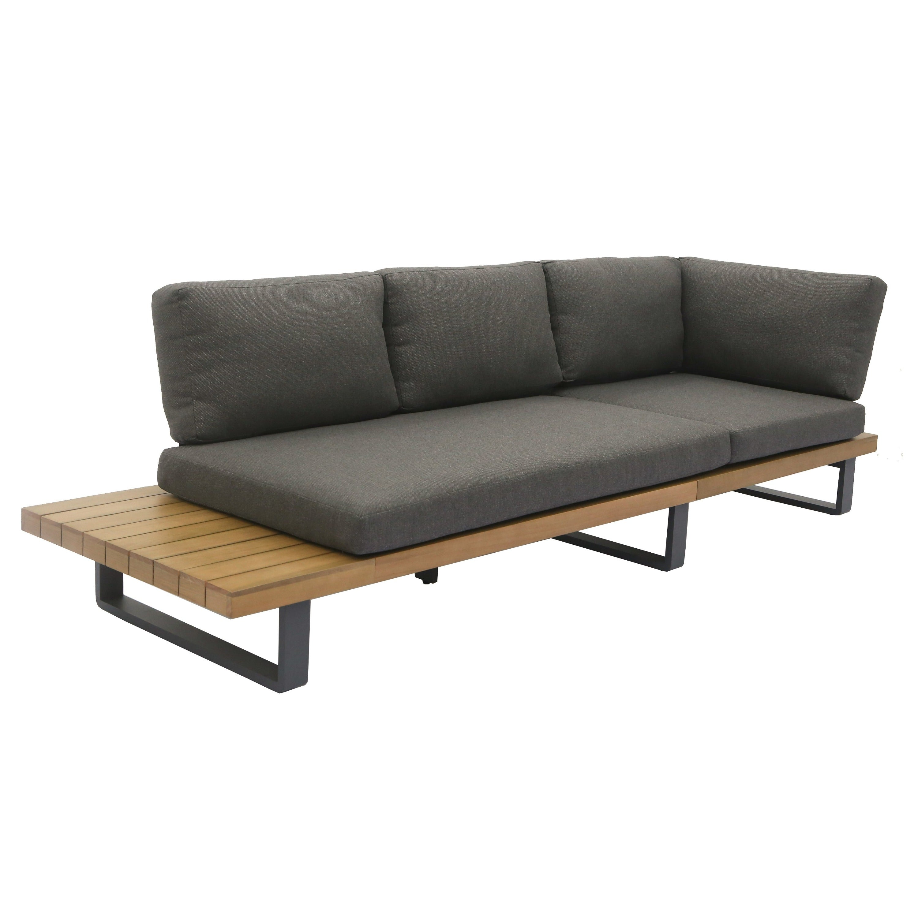 Renava Skaros - Outdoor Grey Olefin Fabric + Eucalyptus Sectional Sofa + Coffee Table Set