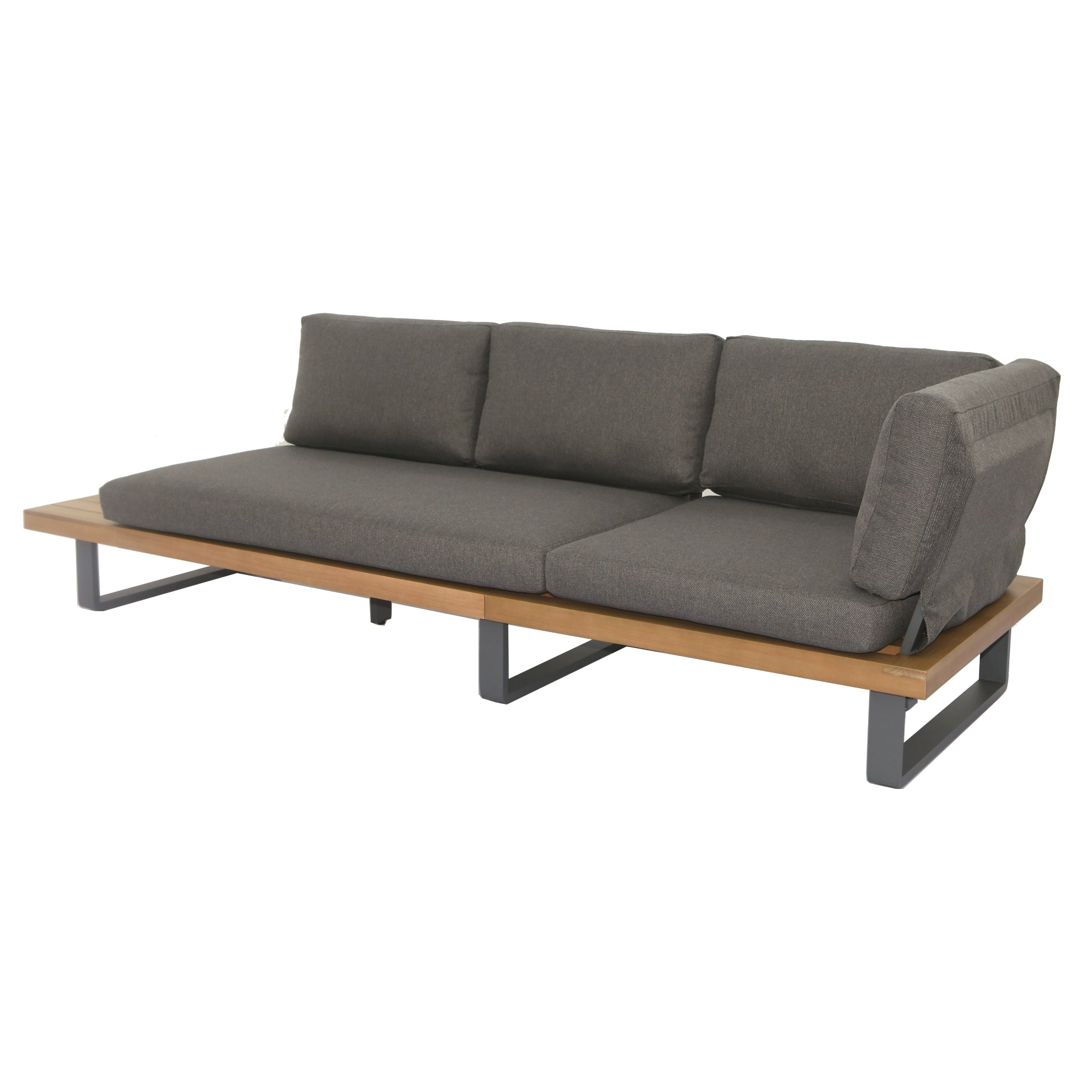 Renava Skaros - Outdoor Grey Olefin Fabric + Eucalyptus Sectional Sofa + Coffee Table Set