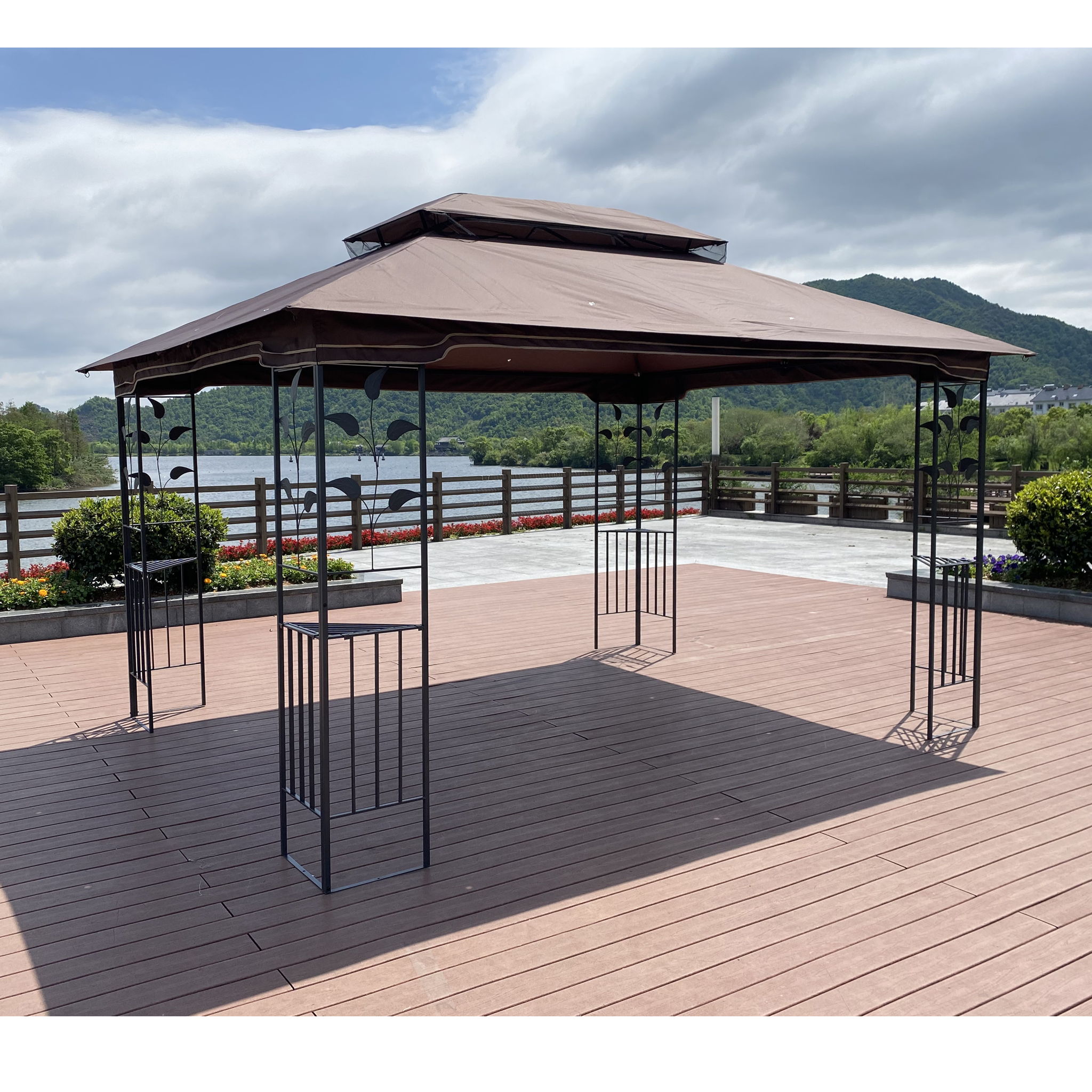Patio Gazebo Tent With Ventilated Double Roof And Mosquito Net For Backyard Or Garden