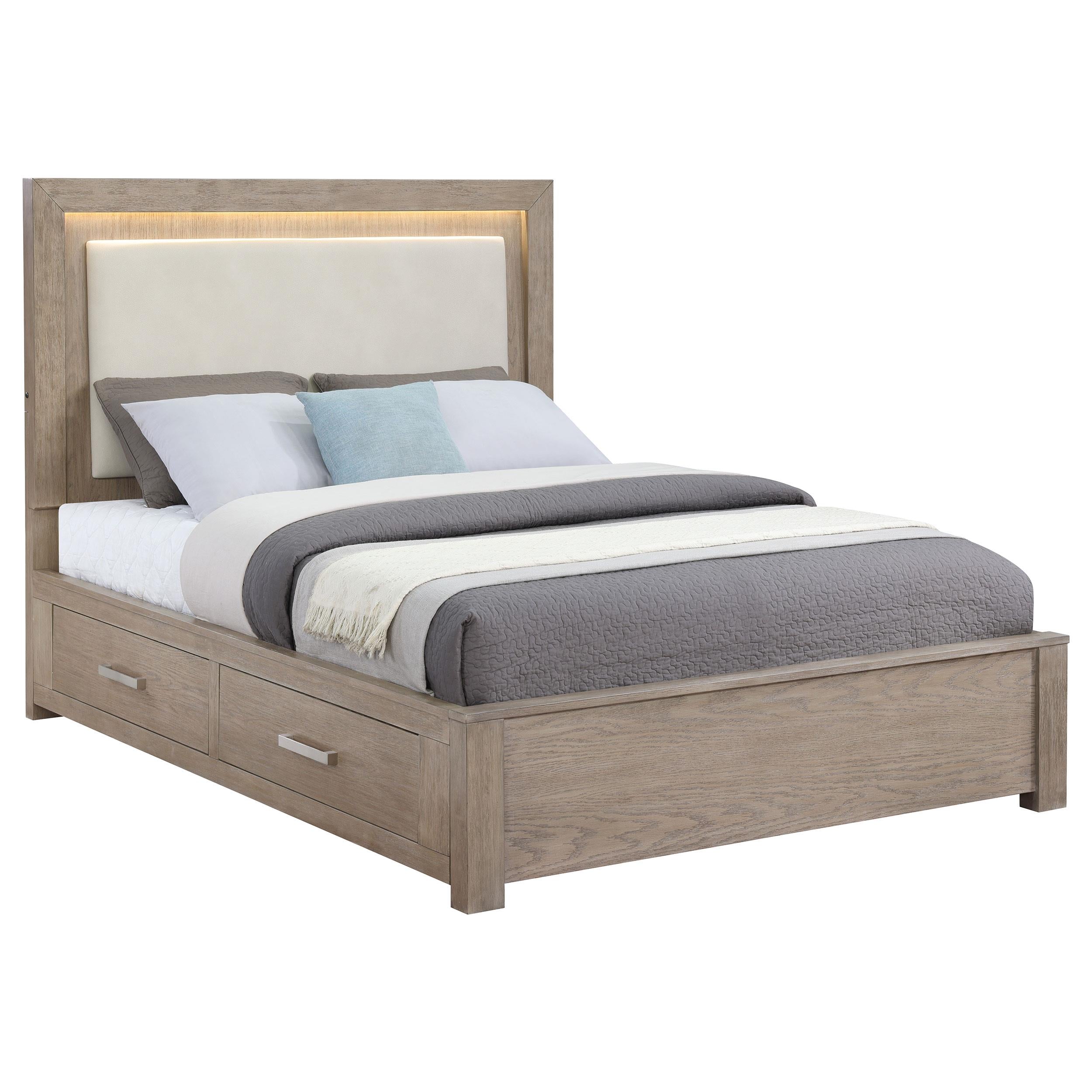Coaster Furniture Kenora 224850Q 56-inch Queen LED Storage Bed - Barley Brown IMAGE 3