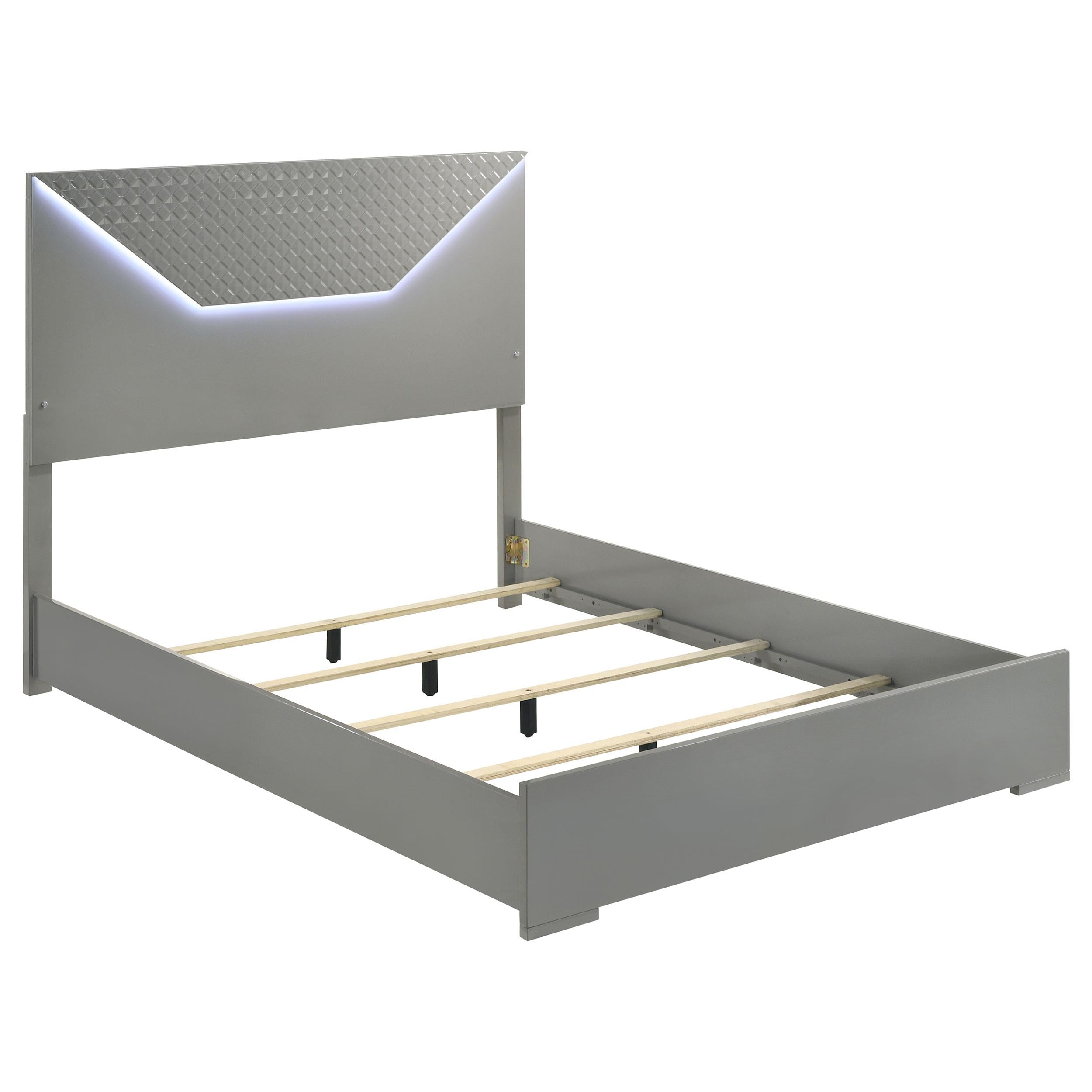 Coaster Furniture Ives 224971Q Queen Panel Bed LED Headboard - Grey High Gloss IMAGE 1