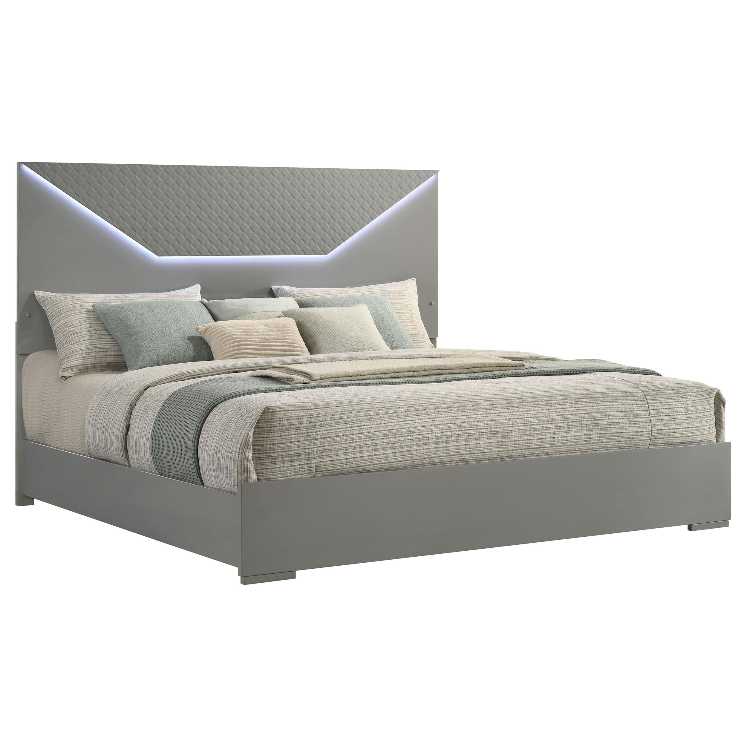 Coaster Furniture Ives 224971KE Eastern King Panel Bed LED Headboard - Grey High Gloss IMAGE 2