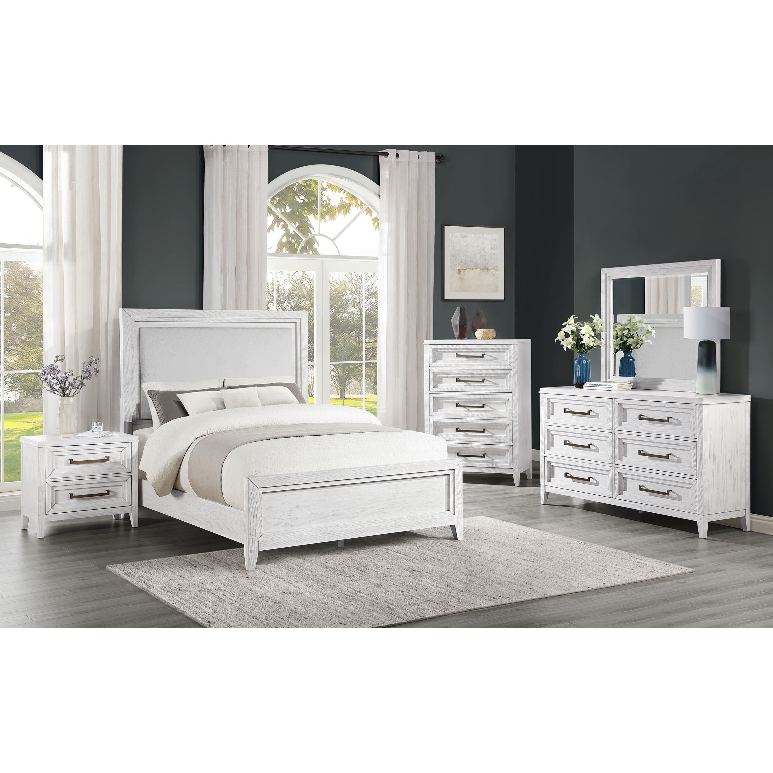 Coaster Furniture Marielle 224841KW California King Panel Upholstered Bed - Distressed White IMAGE 5