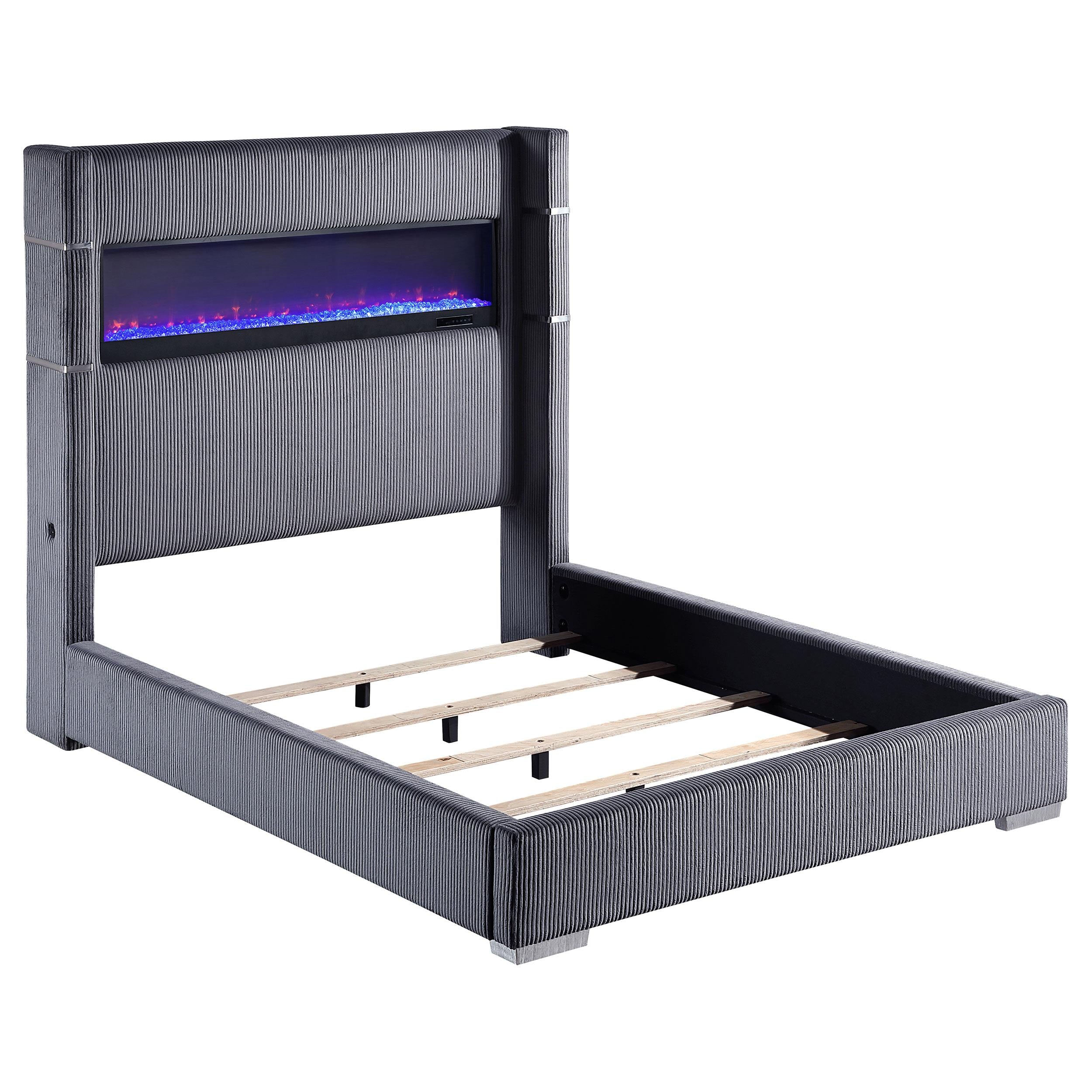 Coaster Furniture Tisdall 306030Q Upholstered Queen Flame Visualizer Bed - Grey IMAGE 1