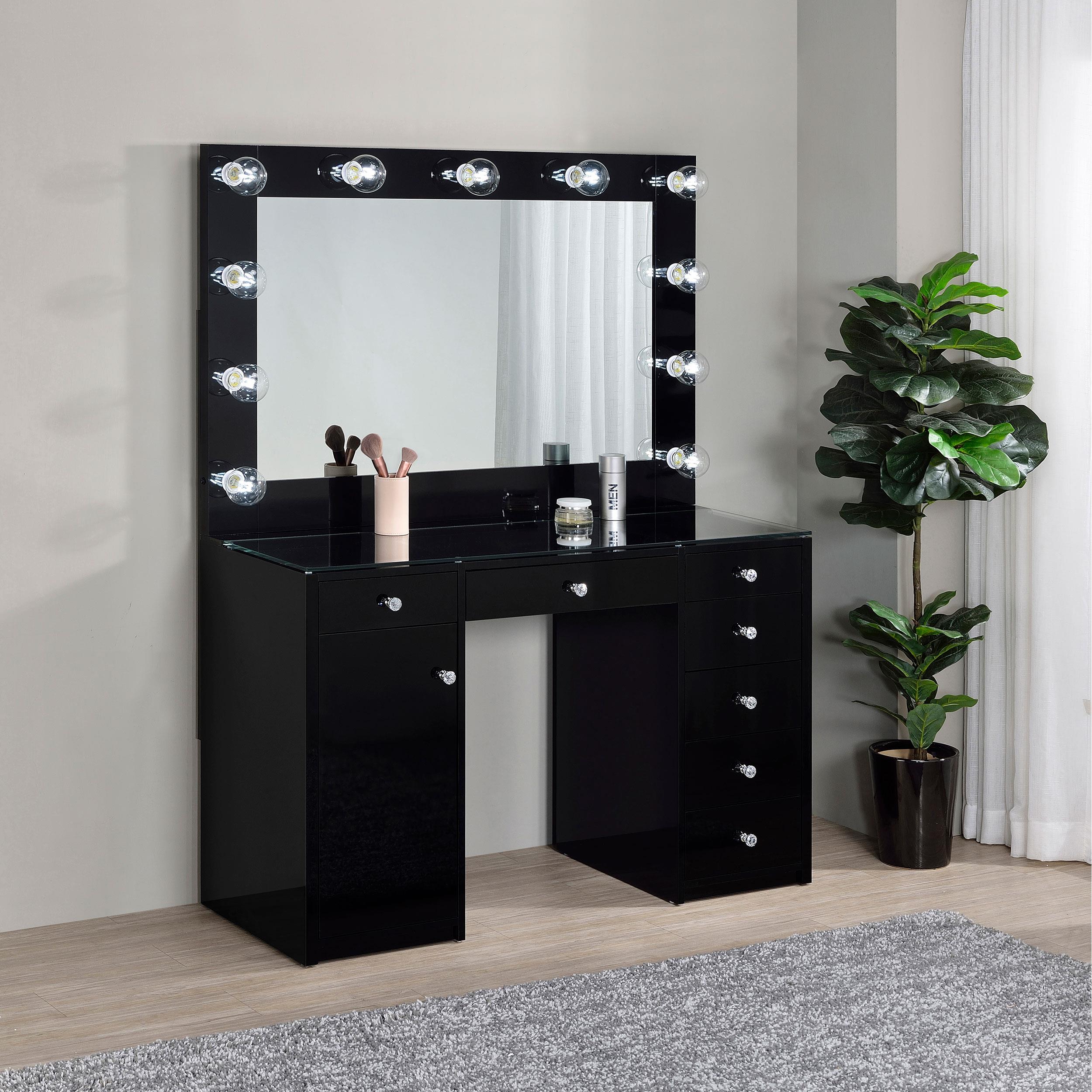 Coaster Furniture Acena 931144 7-Drawer Vanity Set with Lighting - Black High Gloss IMAGE 9