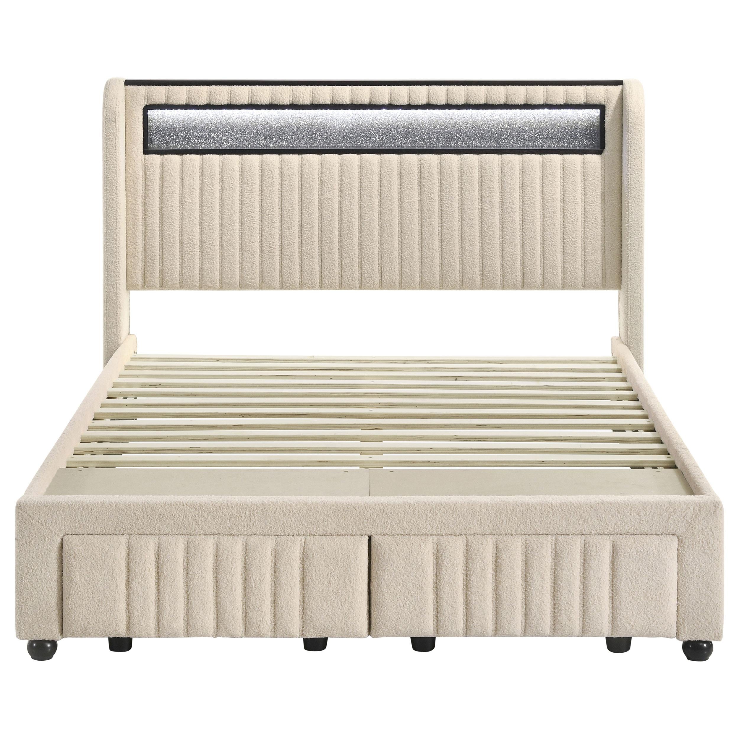 Coaster Furniture Madison 460550F Upholstered LED Full Storage Platform Bed - Cream IMAGE 3