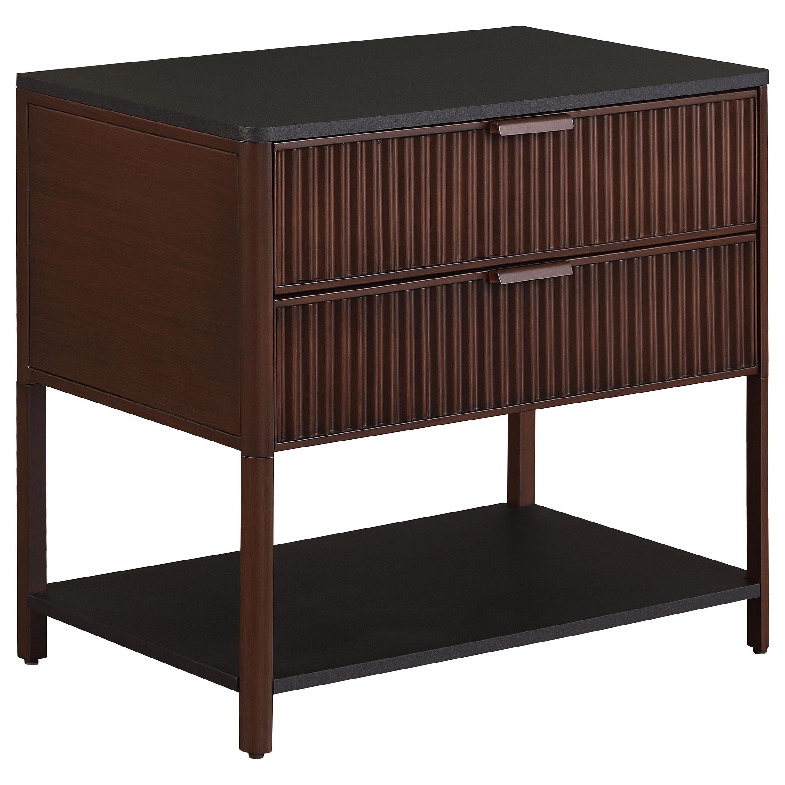 Coaster Furniture Zimmerlee 930221 2-Drawer Side Table with Shelf - Rust Brown IMAGE 1