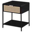 Coaster Furniture Amherst 930235 1-Drawer Radio Weave Cane Metal Bedside Table - Black IMAGE 3