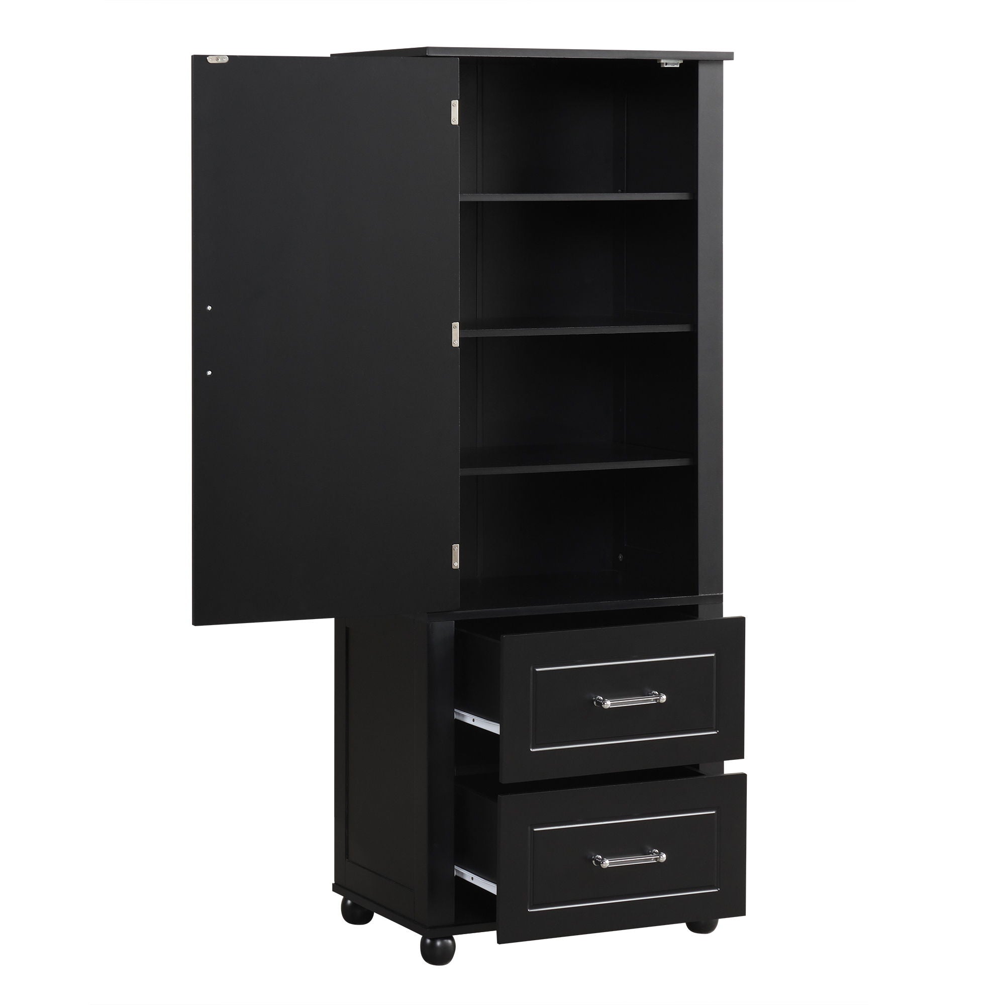 Tall Freestanding Bathroom Storage Cabinet With 2 Drawers And Adjustable Shelf