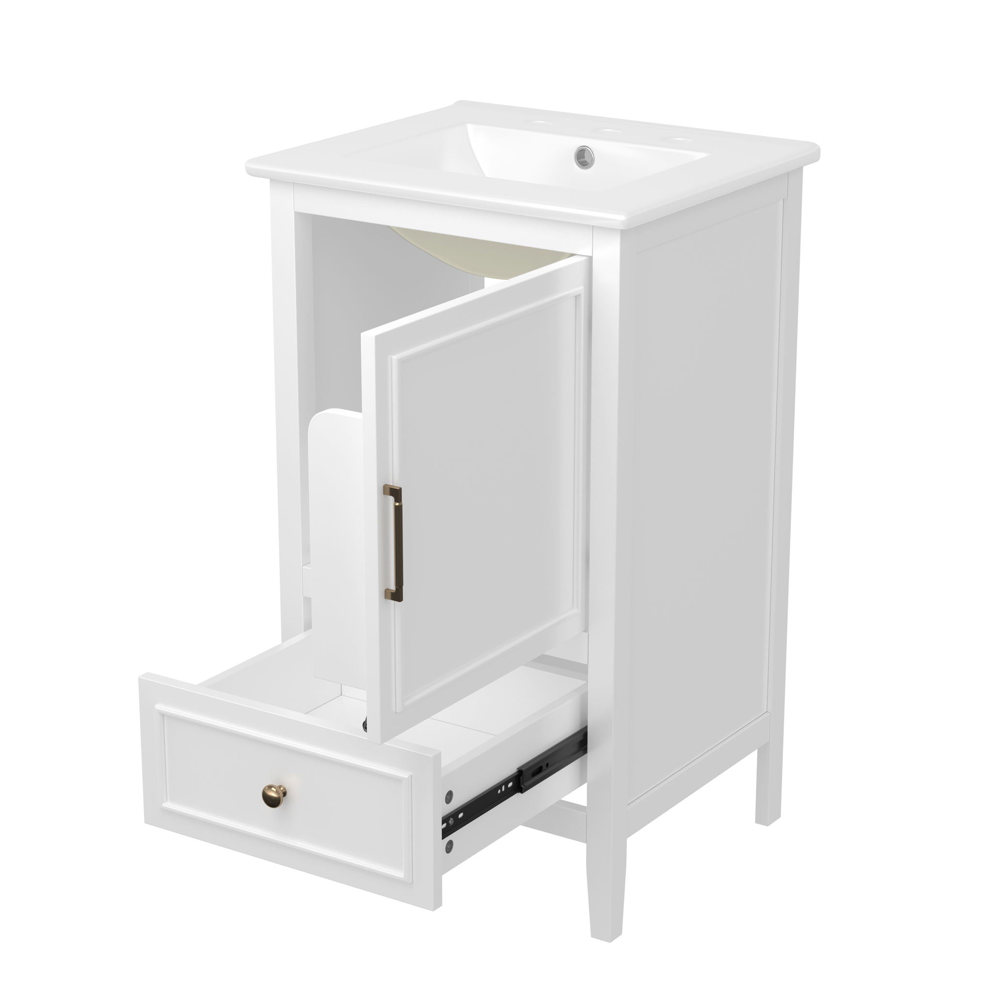 Modern Bathroom Vanity With Sink, Cabinet Storage, Drawer & Adjustable Feet