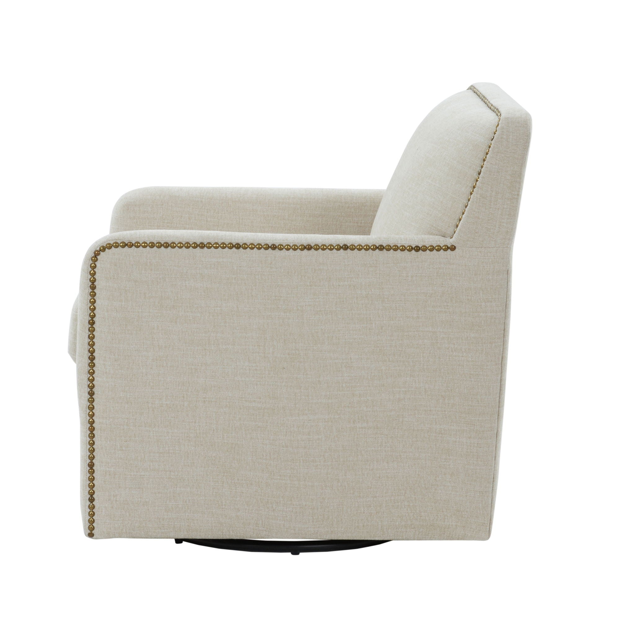 Tolland - Swivel Accent Chair With Antique Brass Nailhead Trim - Beige